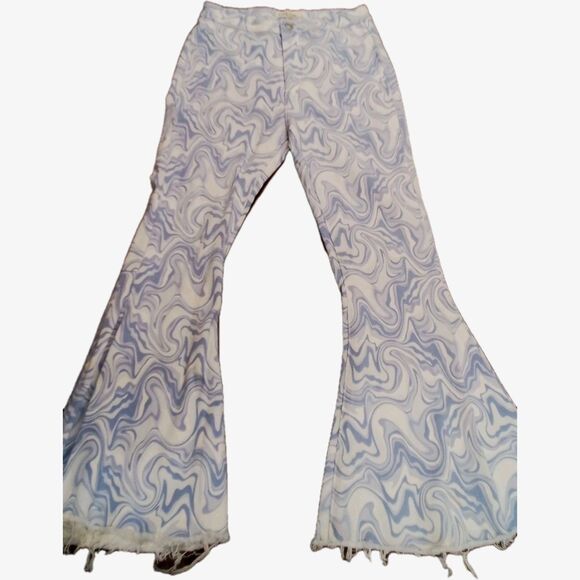 Women's Peach Love Funky Cool White / Blue Bell Bottoms Size Small Small Spot - Picture 1 of 13